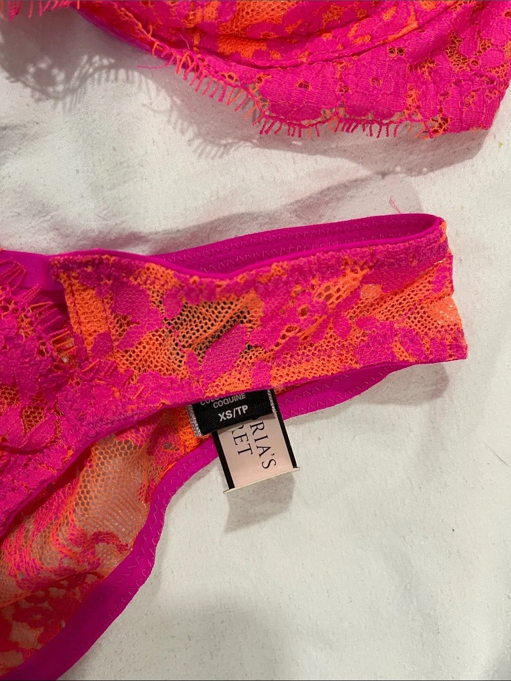 RARE Victoria’s Secret Lace Balconette Bra Set | Hot Pink & Orange | 32DD / XS